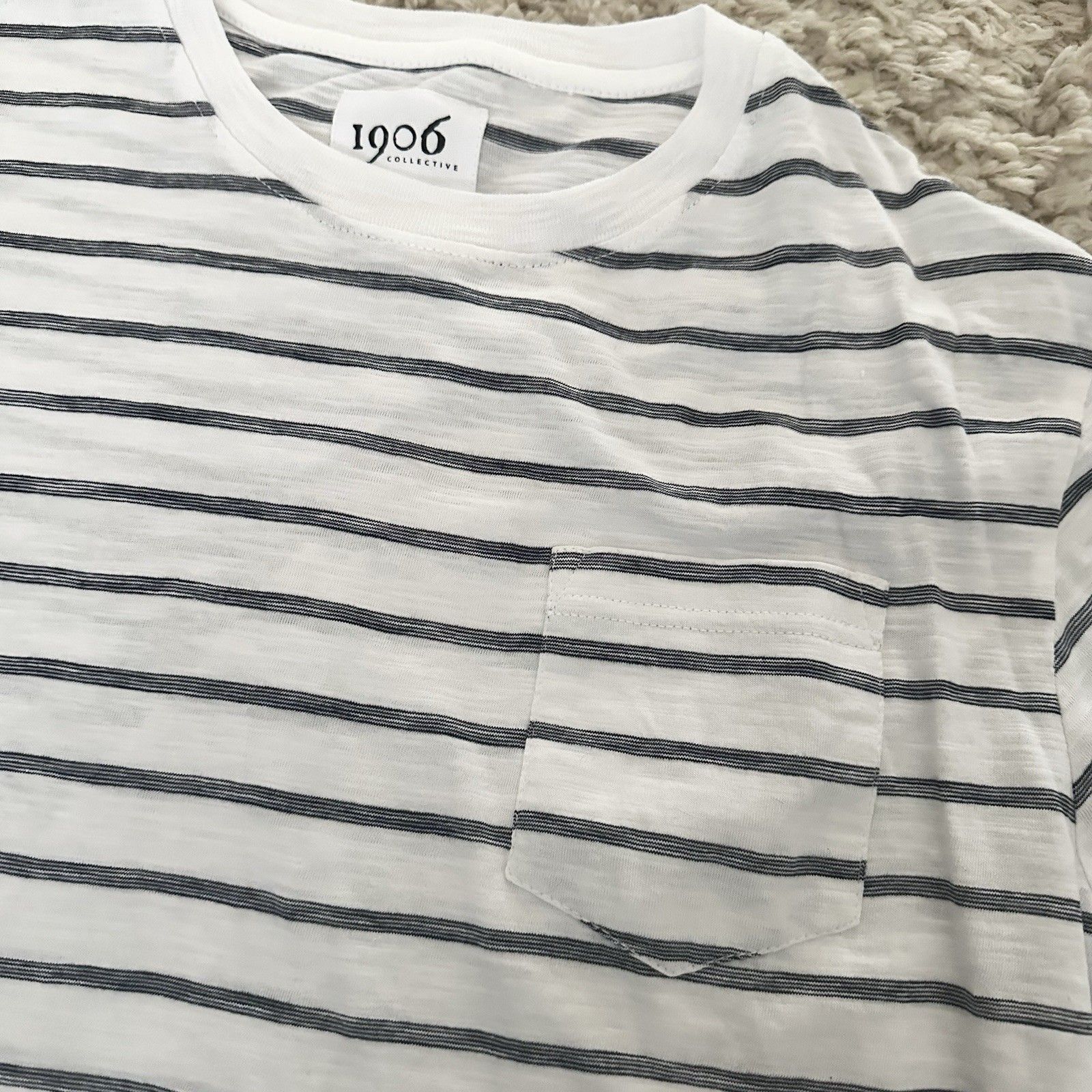 Carly Jean Los Angeles 1906 Hammond Black White Striped T-Shirt Pocket Men Large — image 2 of 8